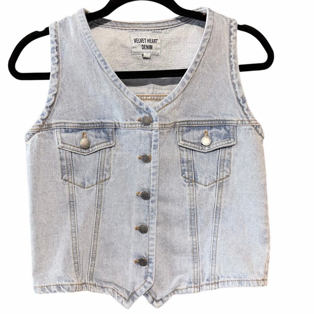 Velvet heart denim 100% cotton stonewash vest button front small cropped